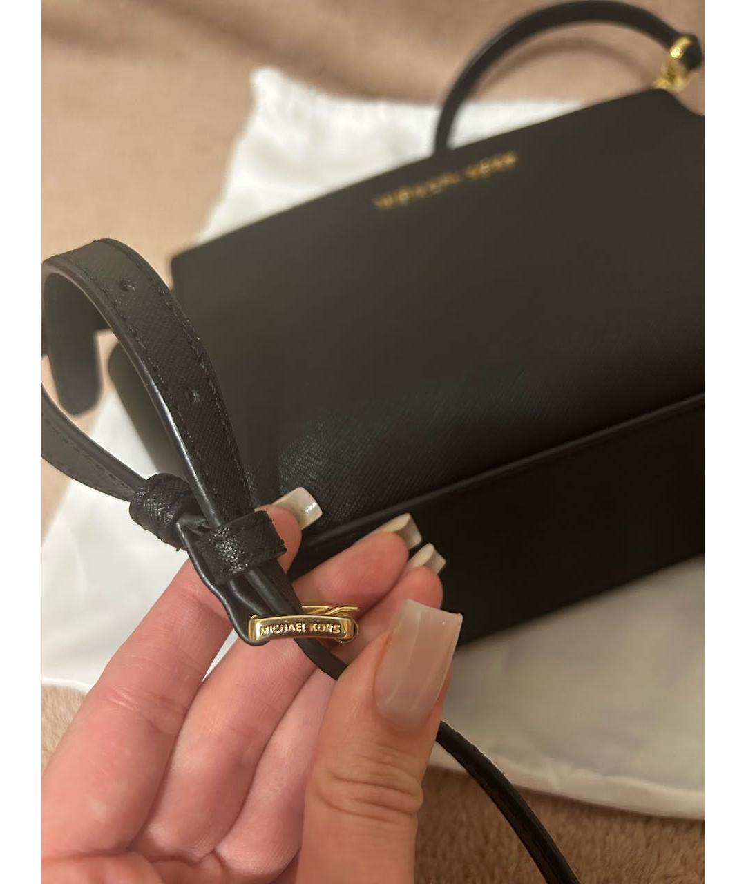 MICHAEL KORS Черная кожаная сумка через плечо, фото 7