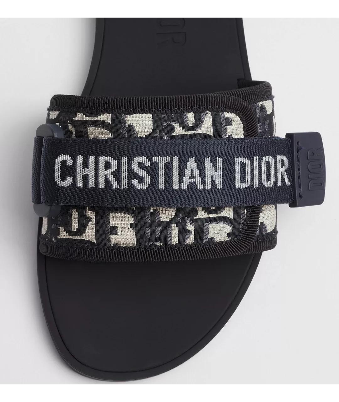 CHRISTIAN DIOR Темно-синие текстильные шлепанцы, фото 4