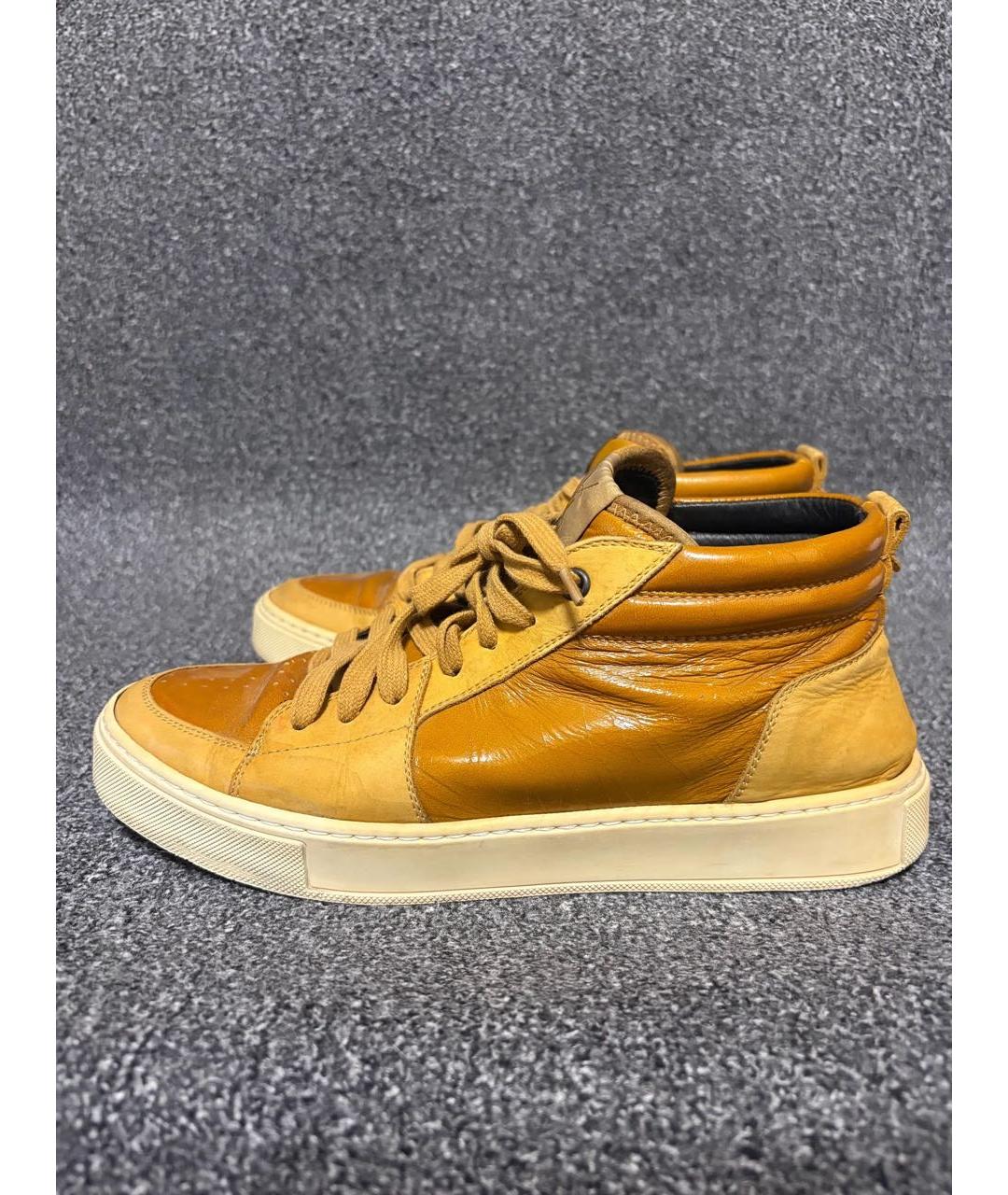 SAINT LAURENT Оранжевые кожаные высокие кроссовки / кеды, фото 3