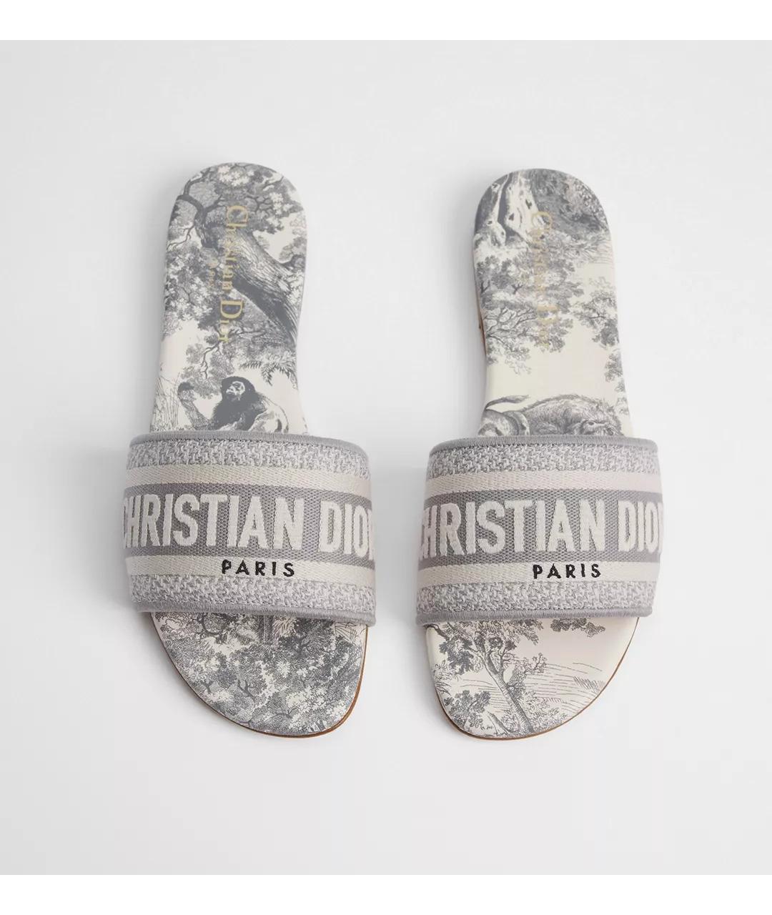 CHRISTIAN DIOR Серые текстильные шлепанцы, фото 3