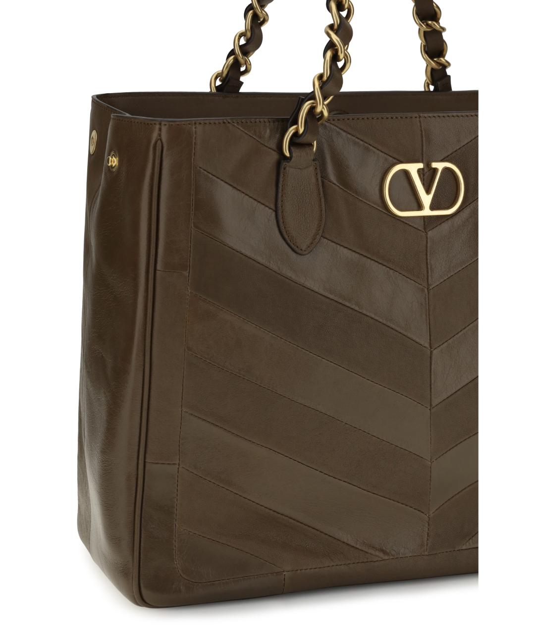 VALENTINO Коричневая кожаная сумка тоут, фото 4