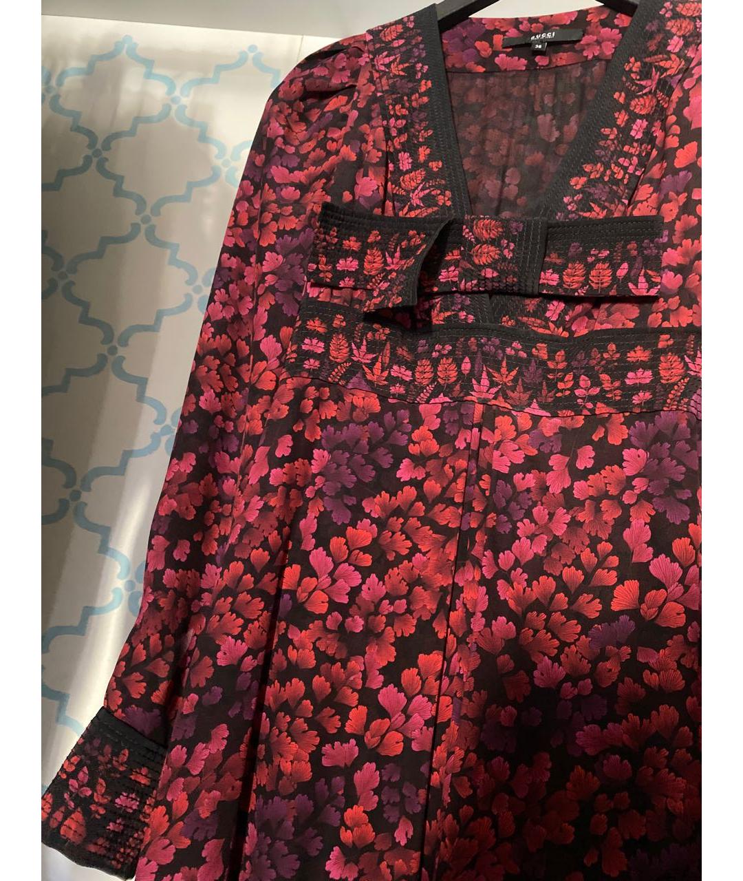 GUCCI Бордовое шифоновое повседневное платье, фото 4