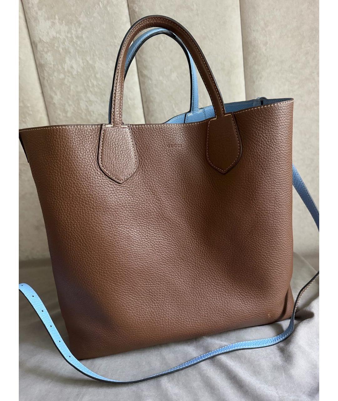 GUCCI Голубая кожаная сумка тоут, фото 7