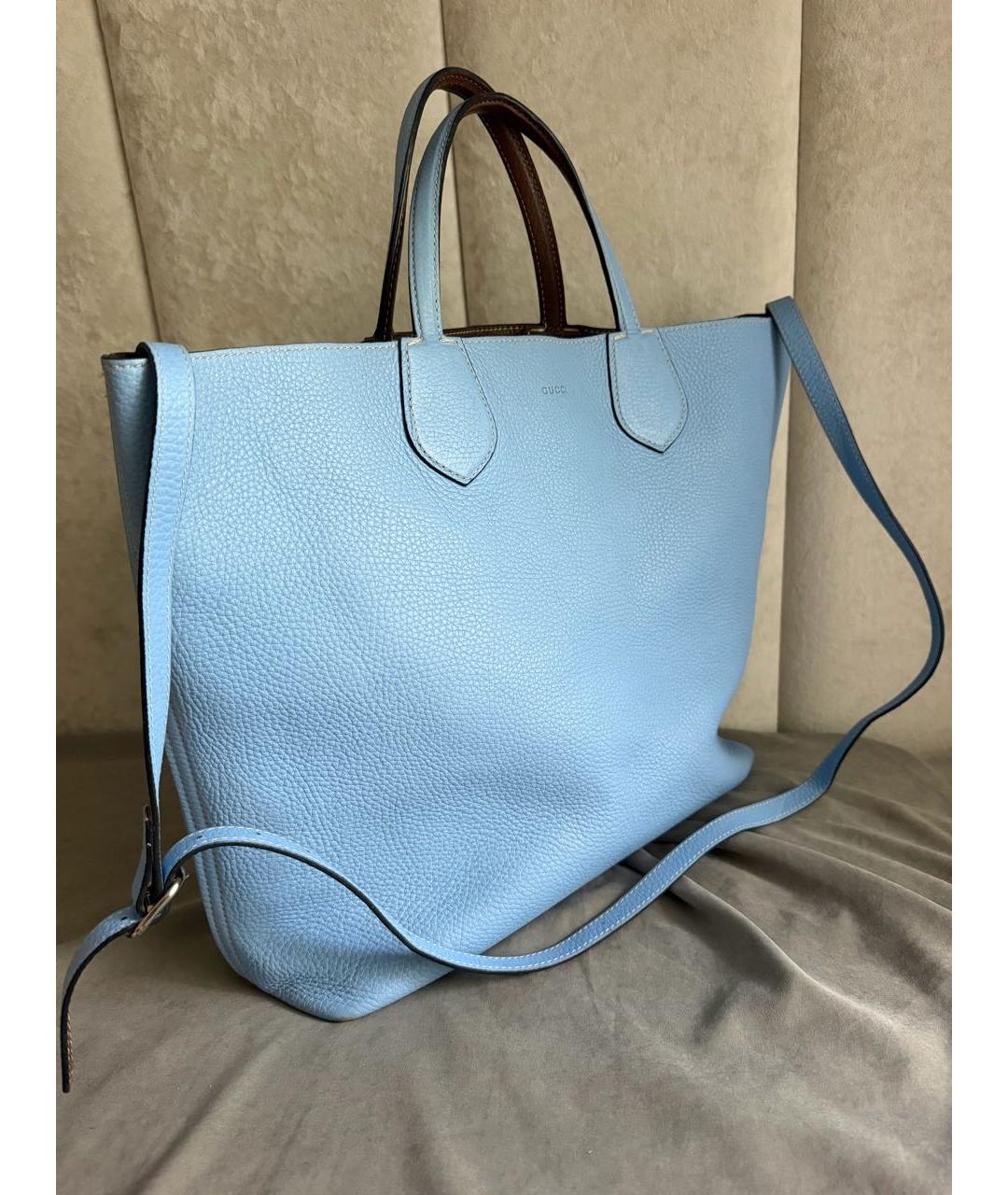 GUCCI Голубая кожаная сумка тоут, фото 2