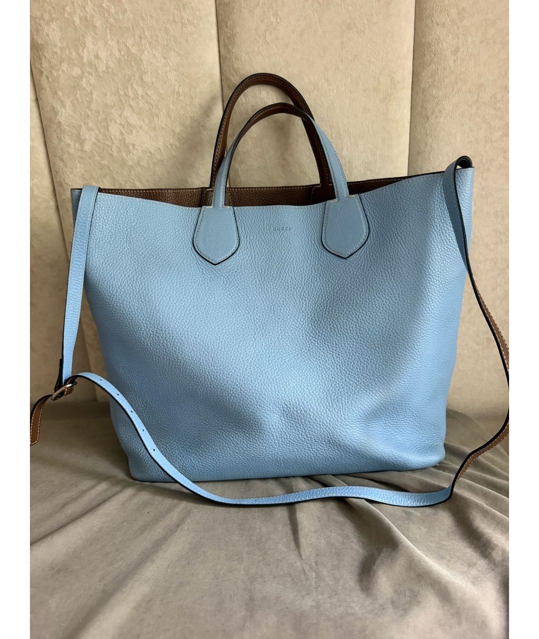 GUCCI Голубая кожаная сумка тоут, фото 8