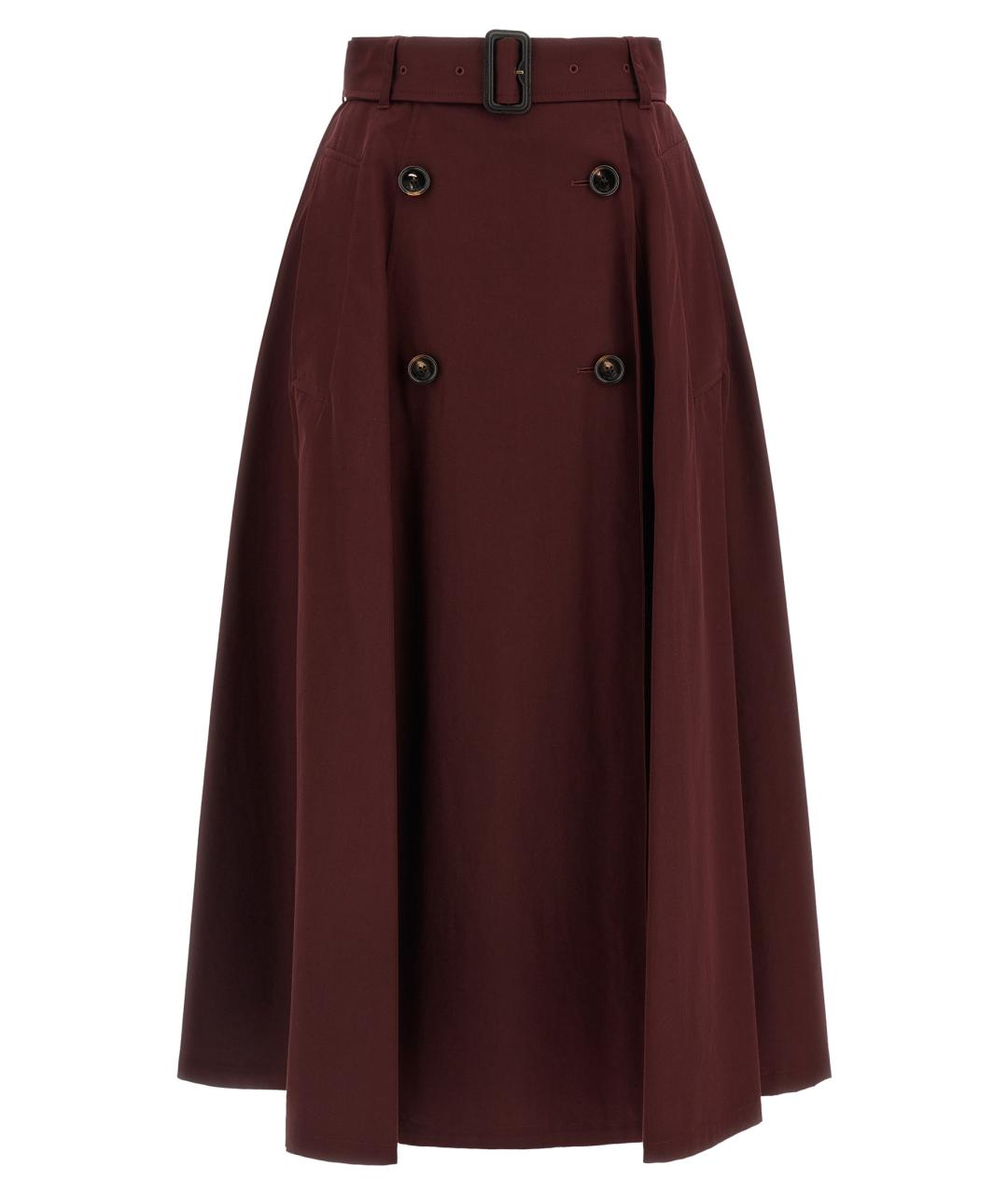 BURBERRY Бордовая хлопковая юбка миди, фото 1