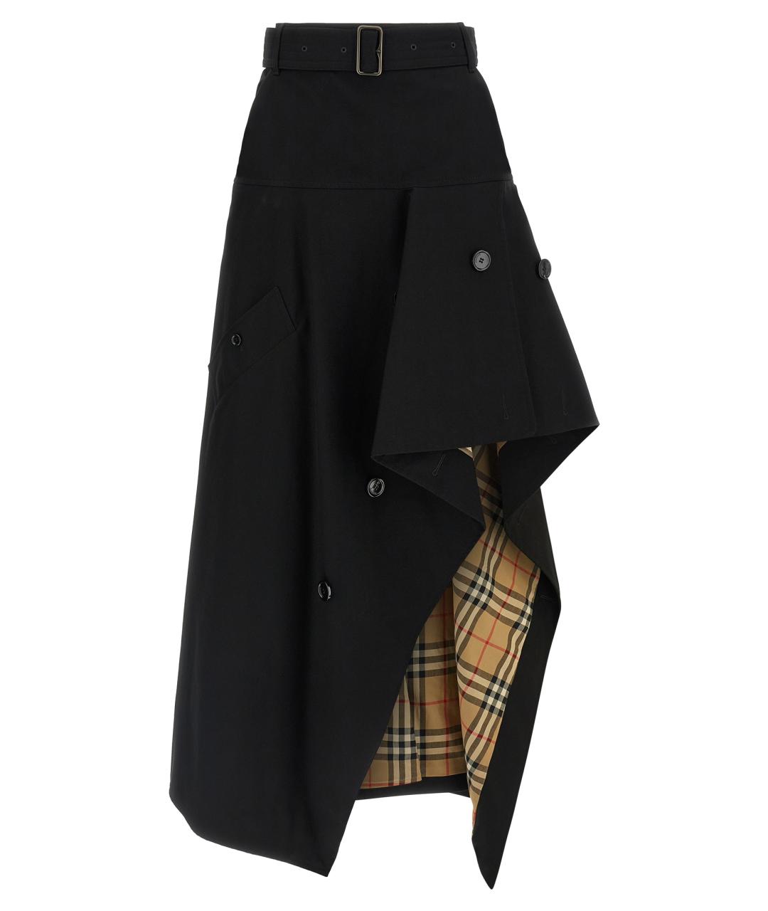 BURBERRY Черная хлопковая юбка миди, фото 1