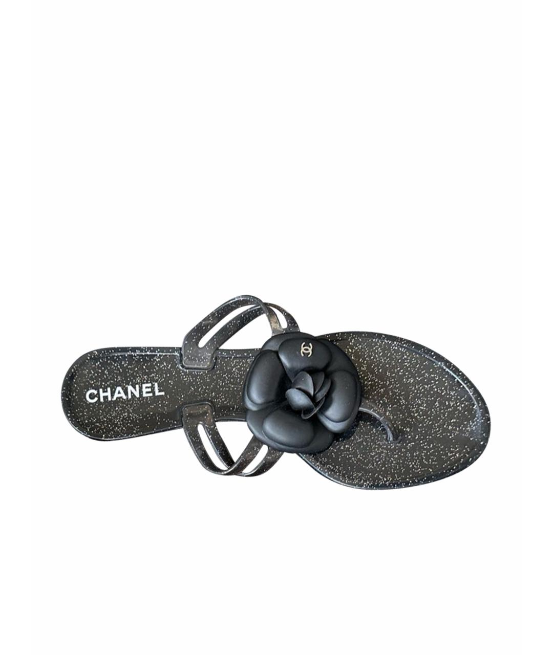 CHANEL Черные резиновые босоножки, фото 1