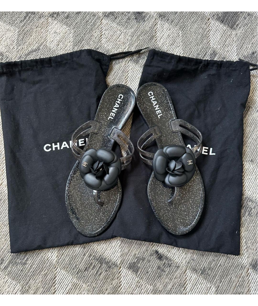 CHANEL Черные резиновые босоножки, фото 8