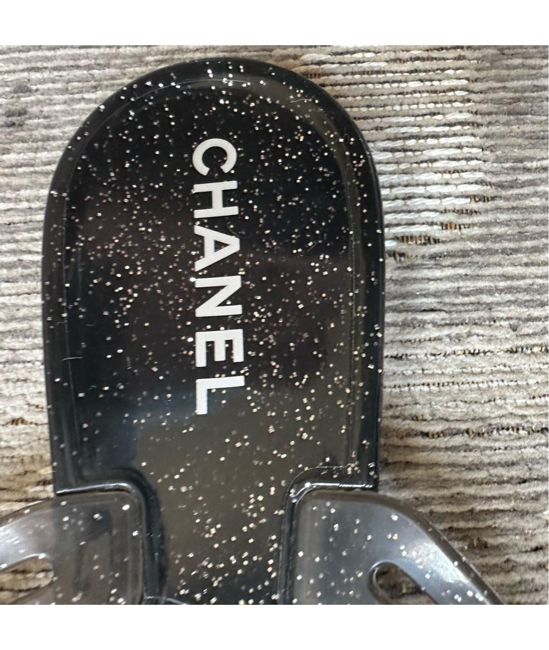 CHANEL Черные резиновые босоножки, фото 5
