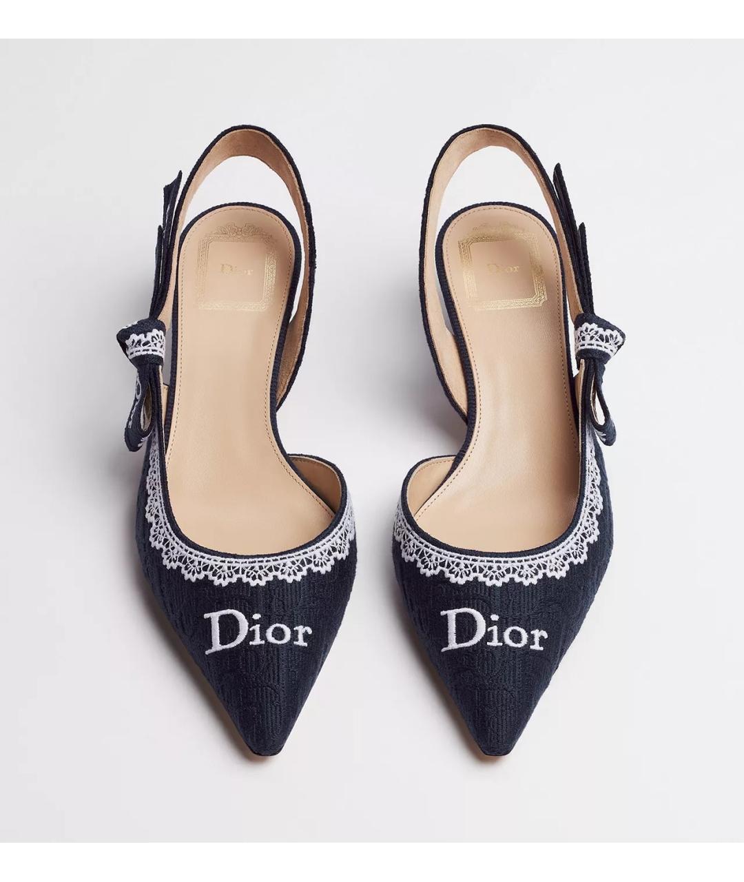 CHRISTIAN DIOR Темно-синие текстильные лодочки на низком каблуке, фото 3