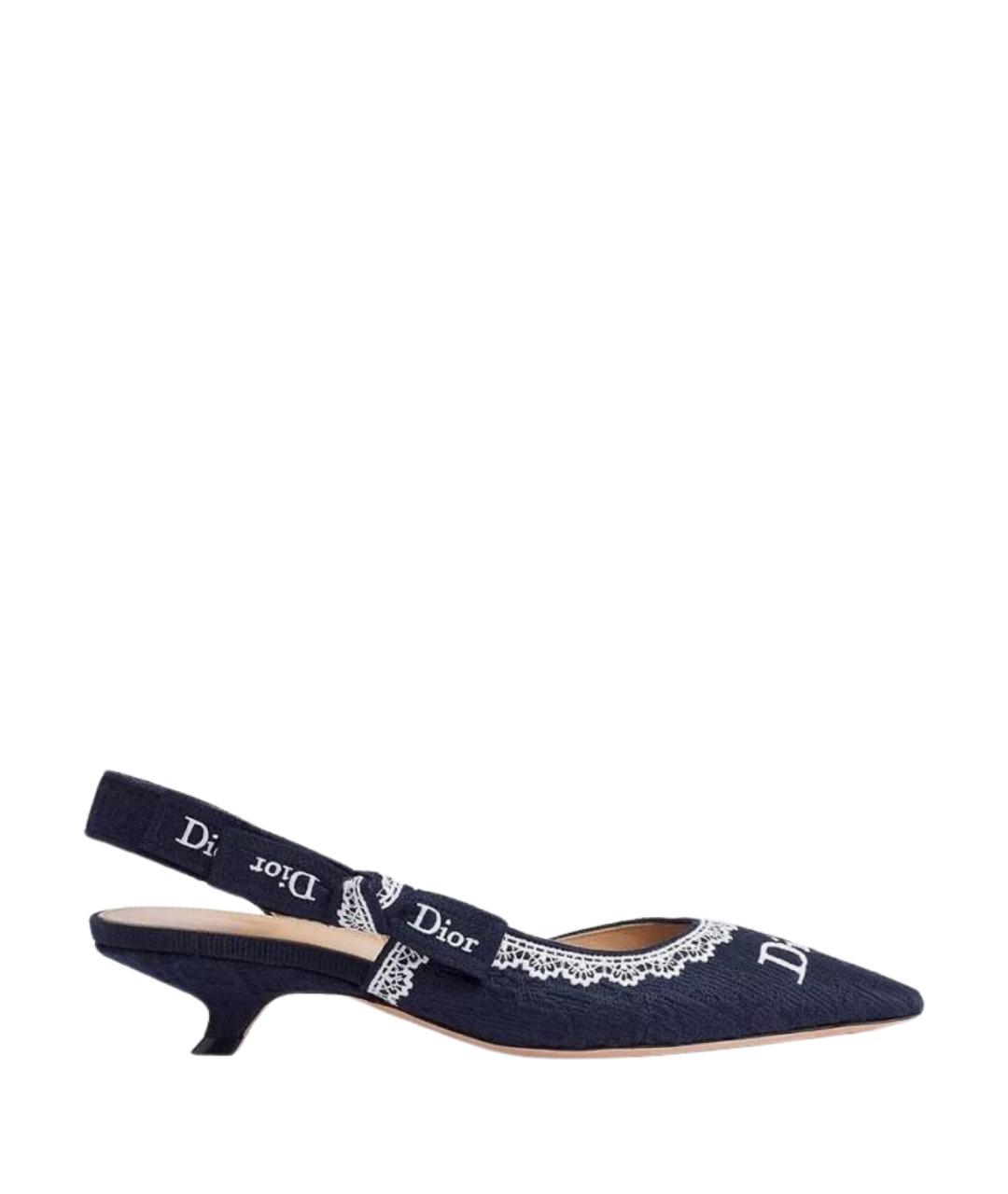 CHRISTIAN DIOR Темно-синие текстильные лодочки на низком каблуке, фото 1