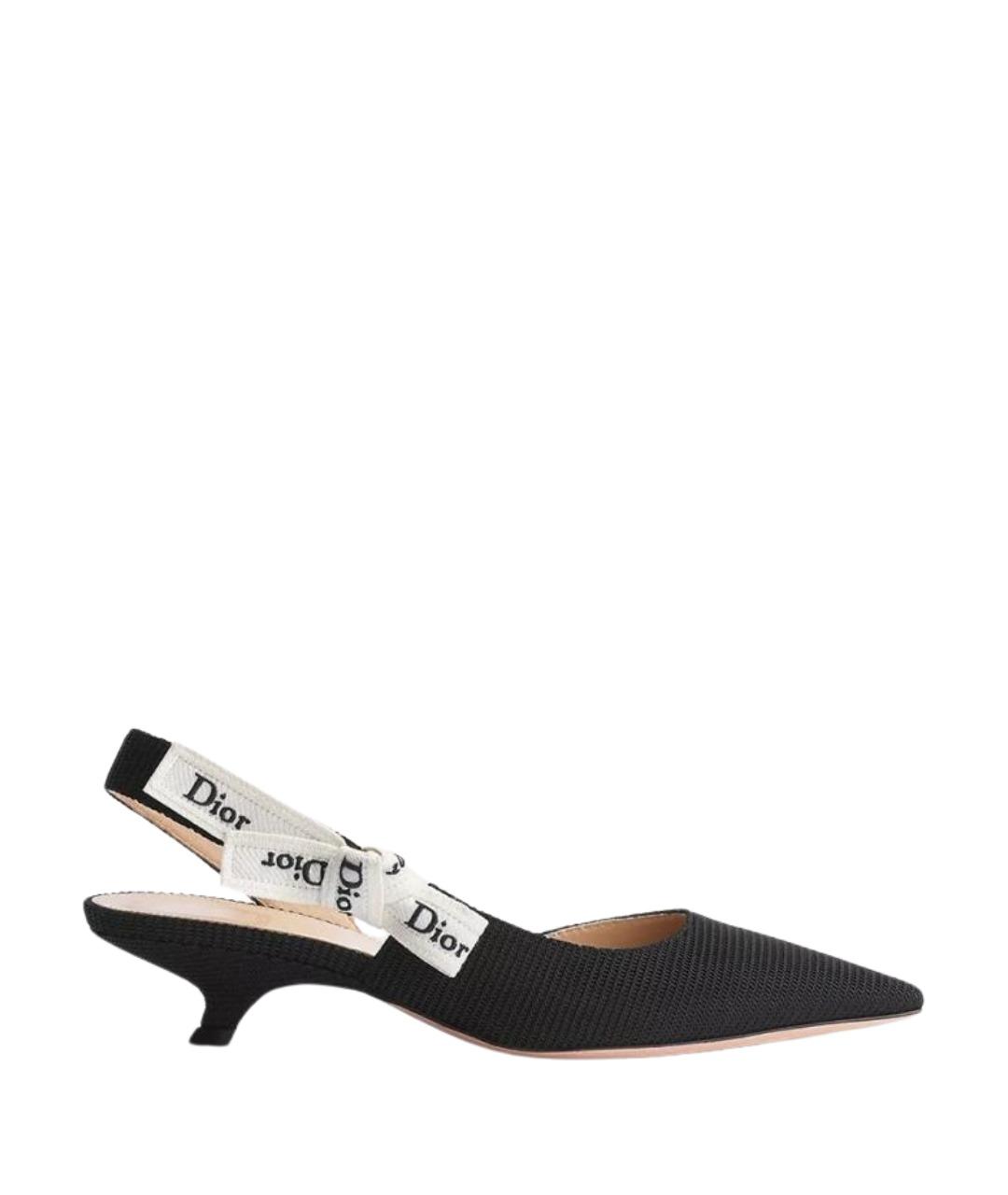 CHRISTIAN DIOR Черные текстильные лодочки на низком каблуке, фото 1