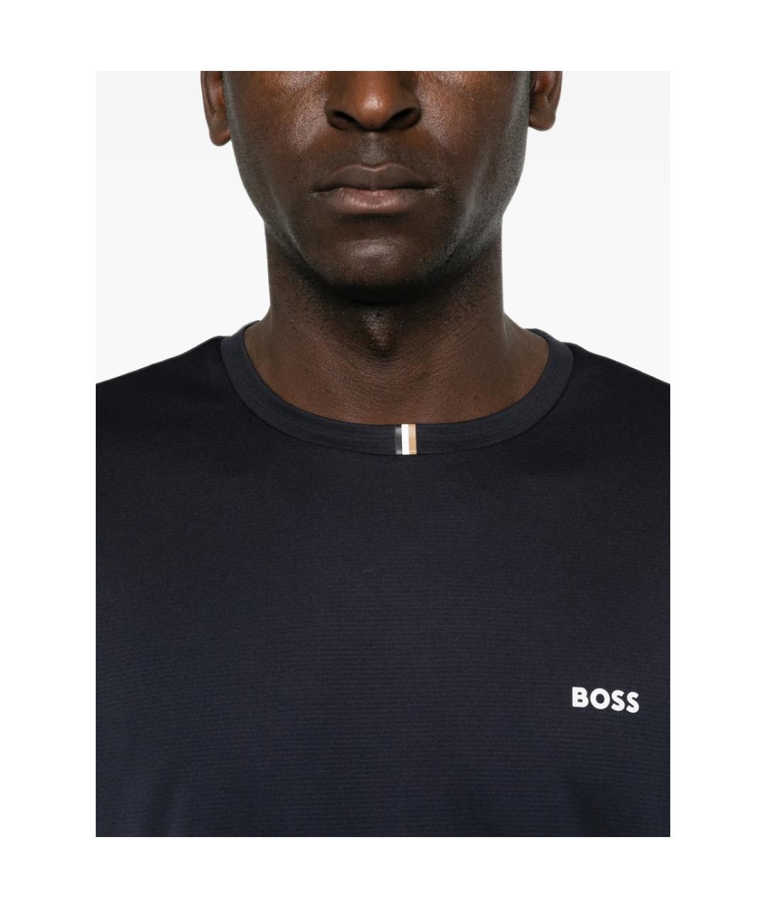 HUGO BOSS Синяя хлопко-полиэстеровая футболка, фото 4