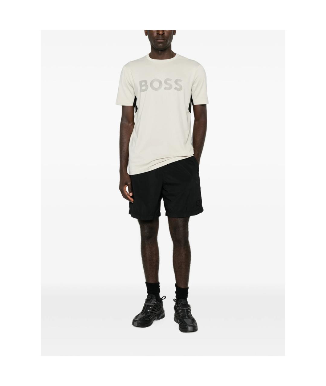 HUGO BOSS Бежевая хлопко-полиэстеровая футболка, фото 5