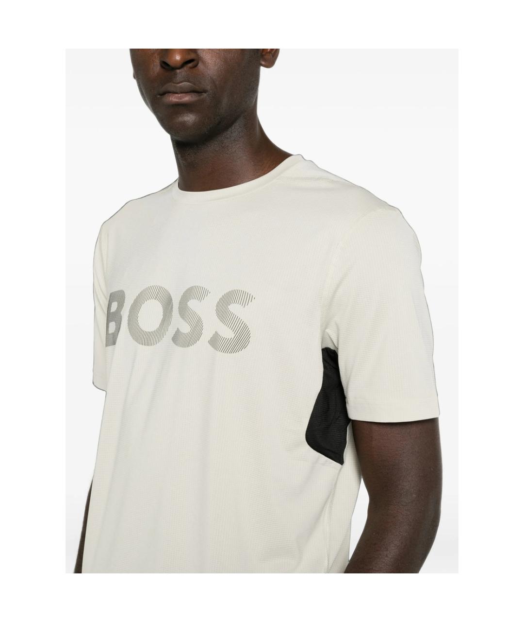 HUGO BOSS Бежевая хлопко-полиэстеровая футболка, фото 4