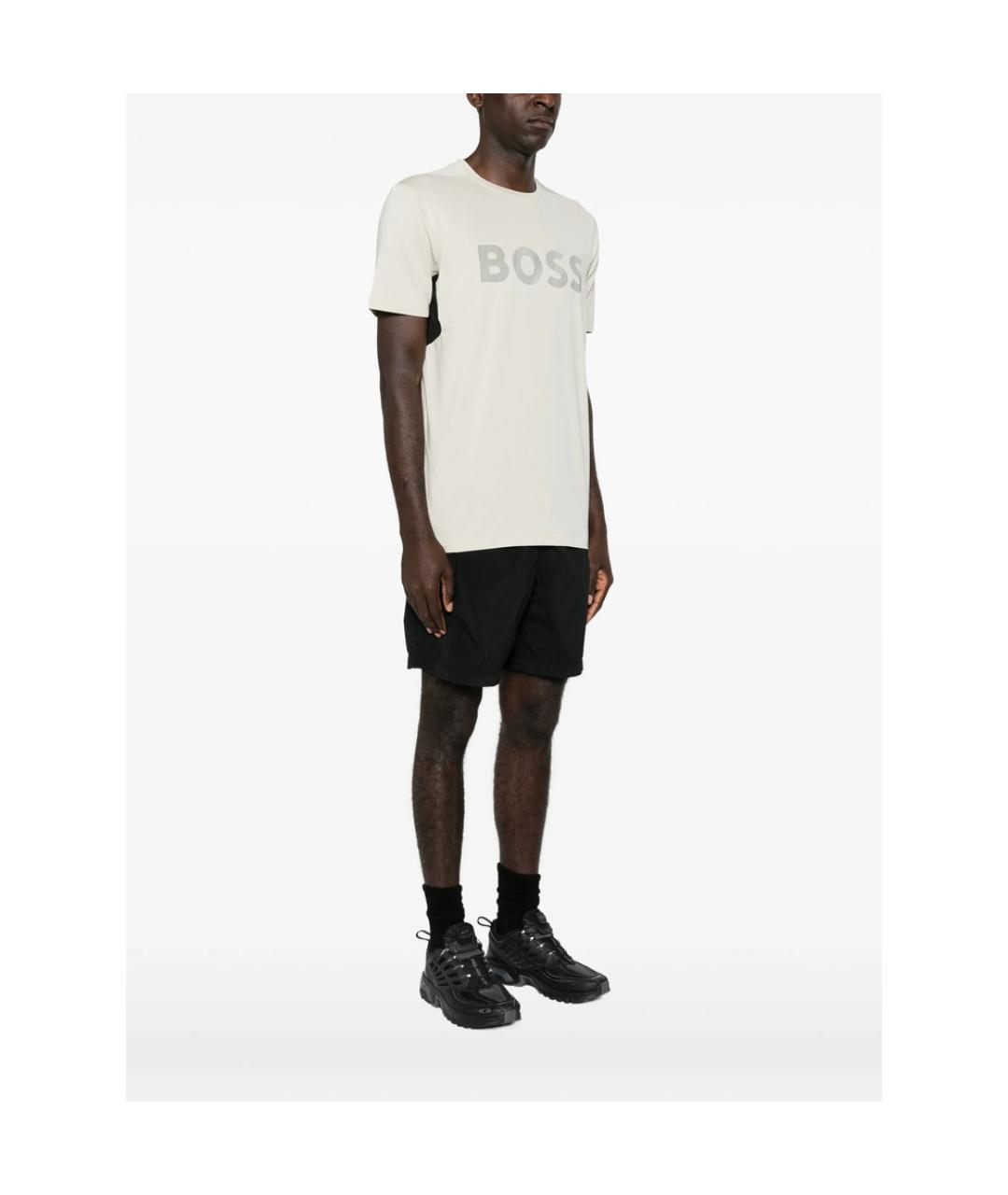 HUGO BOSS Бежевая хлопко-полиэстеровая футболка, фото 3