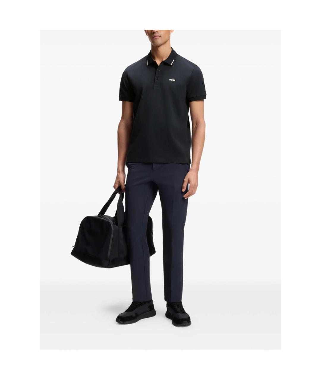 HUGO BOSS Черное хлопковое поло с коротким рукавом, фото 2