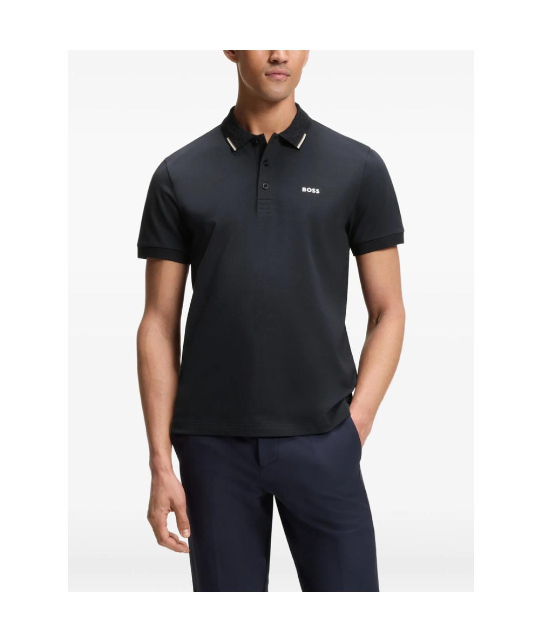 HUGO BOSS Черное хлопковое поло с коротким рукавом, фото 4
