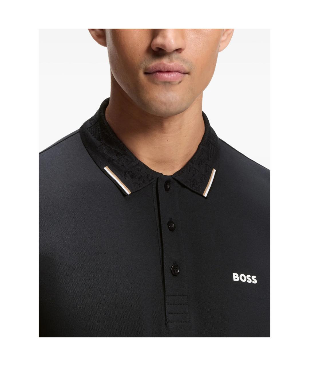 HUGO BOSS Черное хлопковое поло с коротким рукавом, фото 5