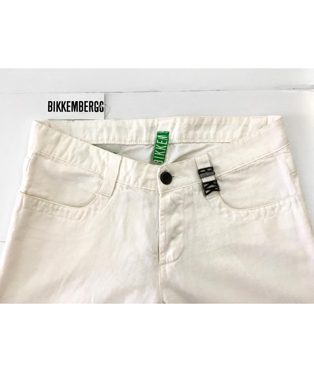 BIKKEMBERGS Белые хлопко-леновые прямые джинсы, фото 4