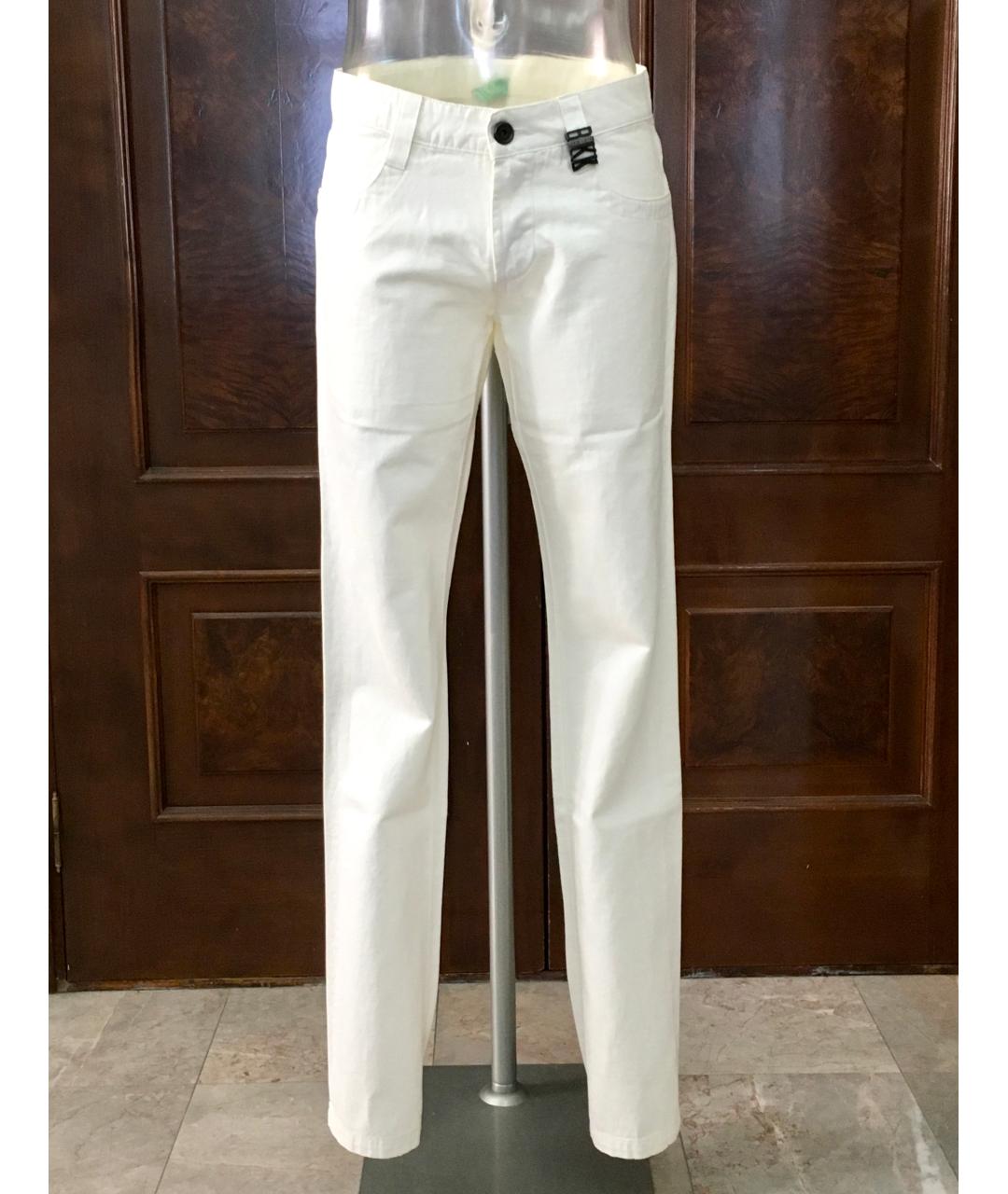 BIKKEMBERGS Белые хлопко-леновые прямые джинсы, фото 6