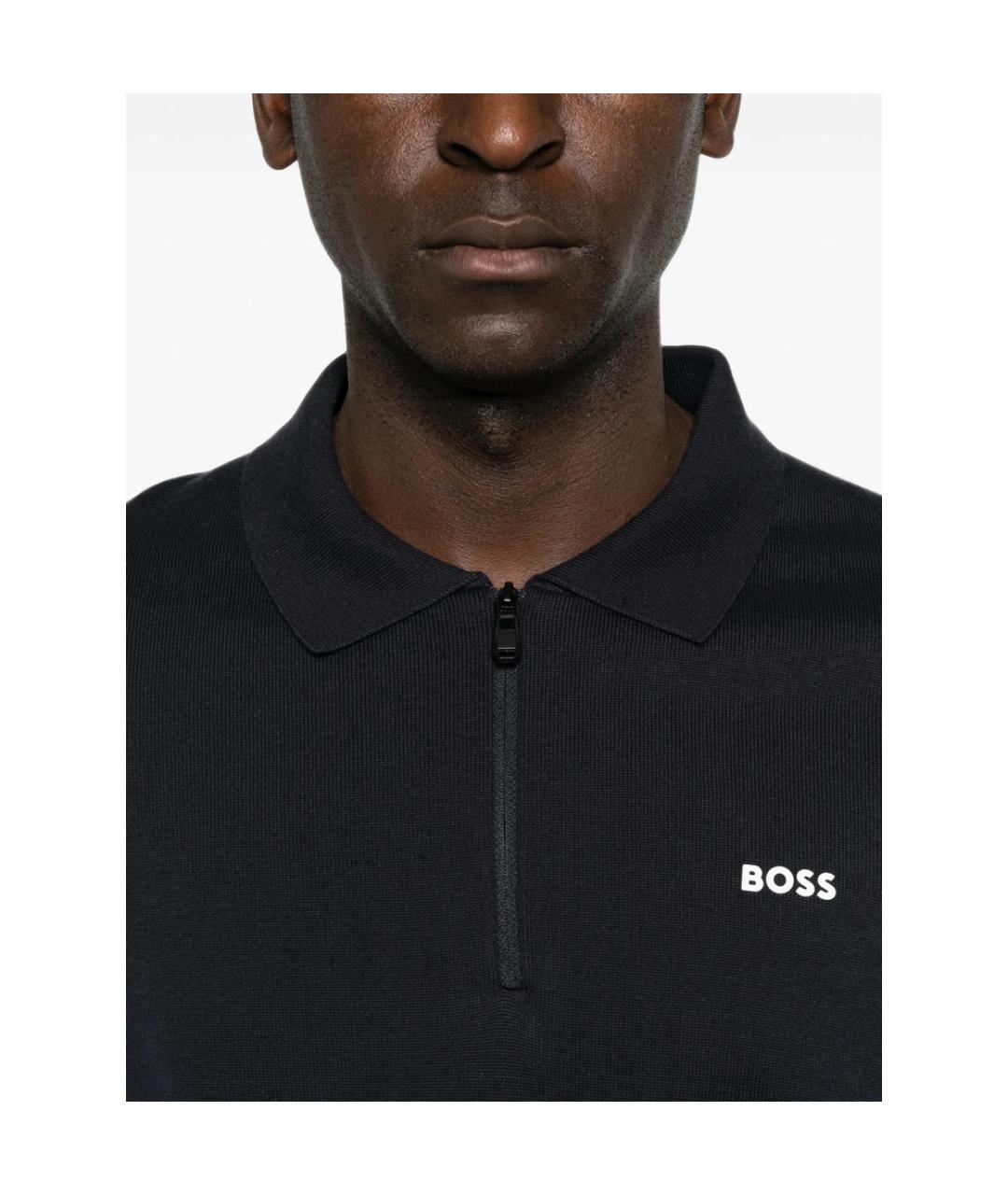 HUGO BOSS Синее хлопковое поло с коротким рукавом, фото 2