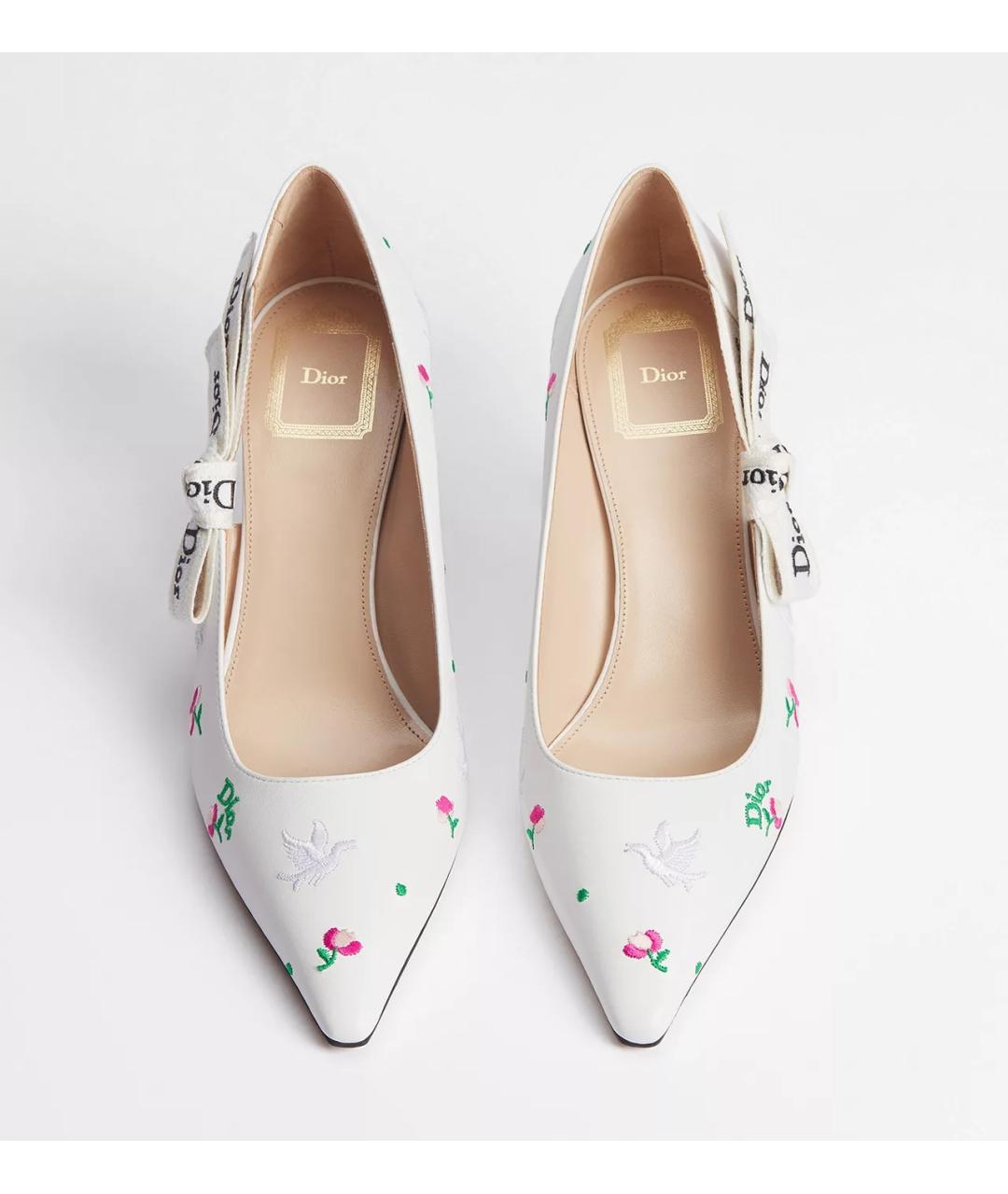 CHRISTIAN DIOR Белые кожаные лодочки на низком каблуке, фото 3
