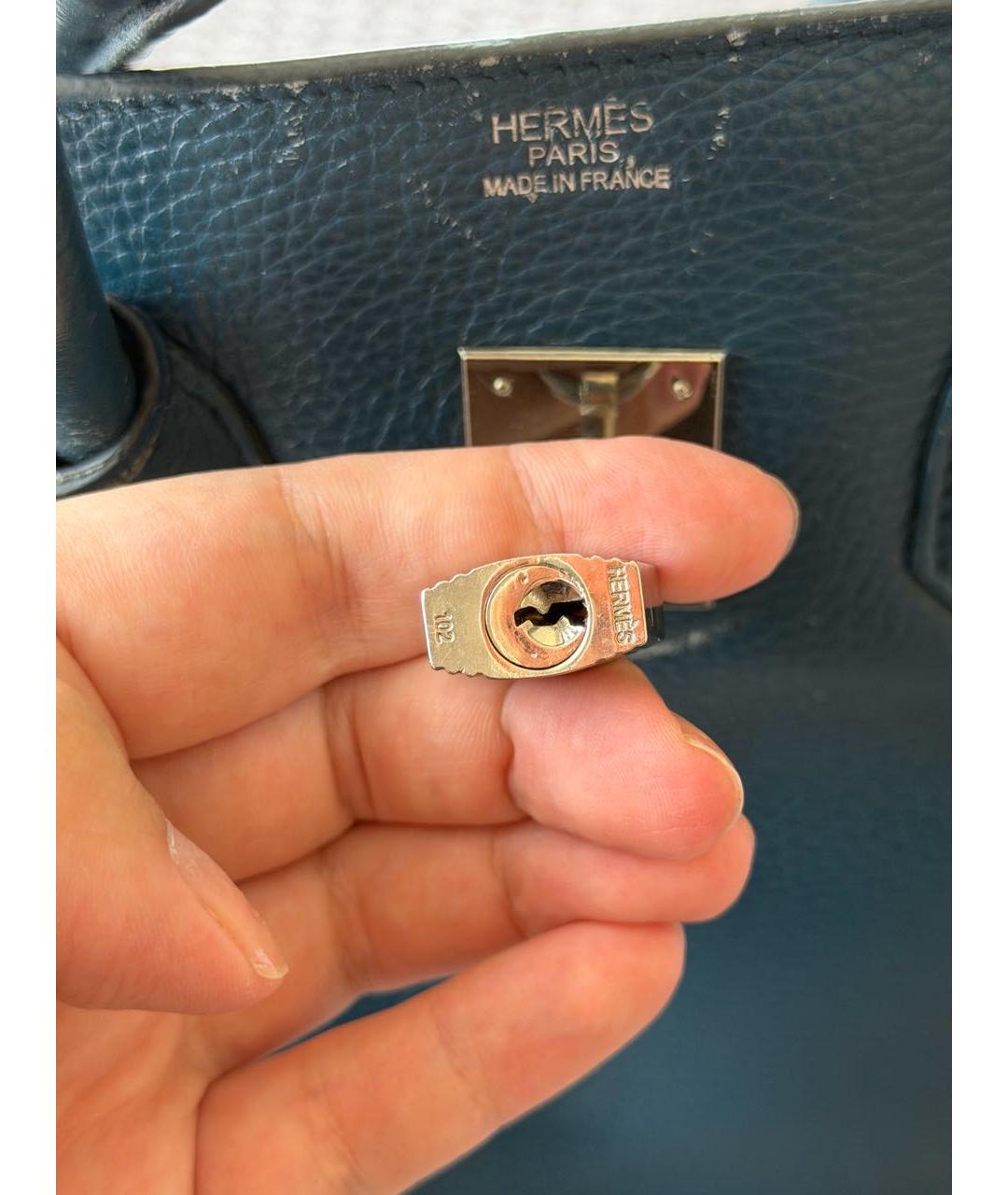 HERMES Темно-синяя кожаная сумка с короткими ручками, фото 8