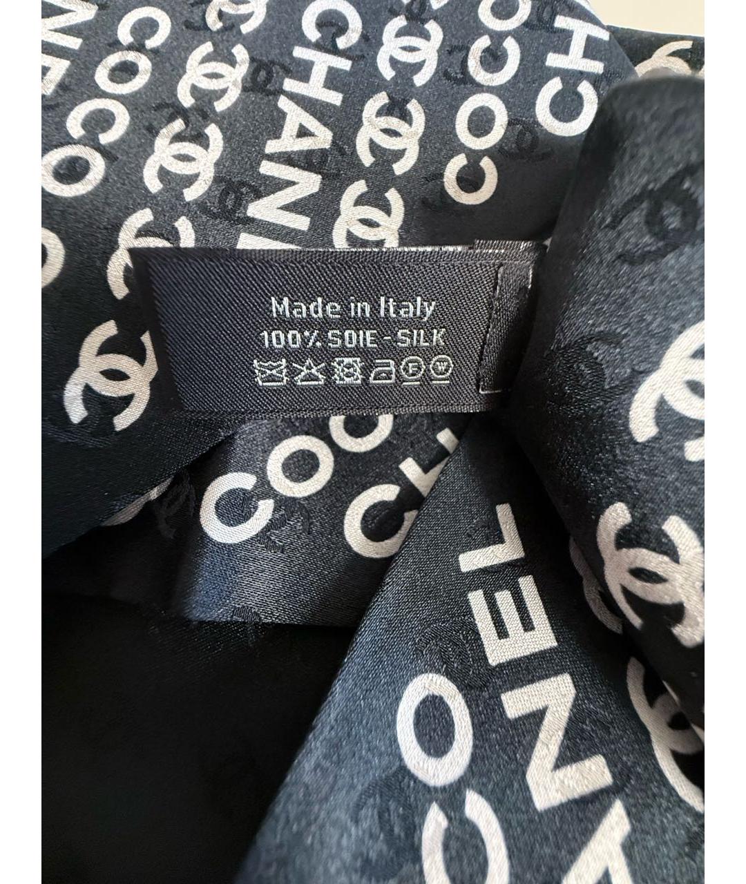 CHANEL Черный шелковый шарф, фото 8