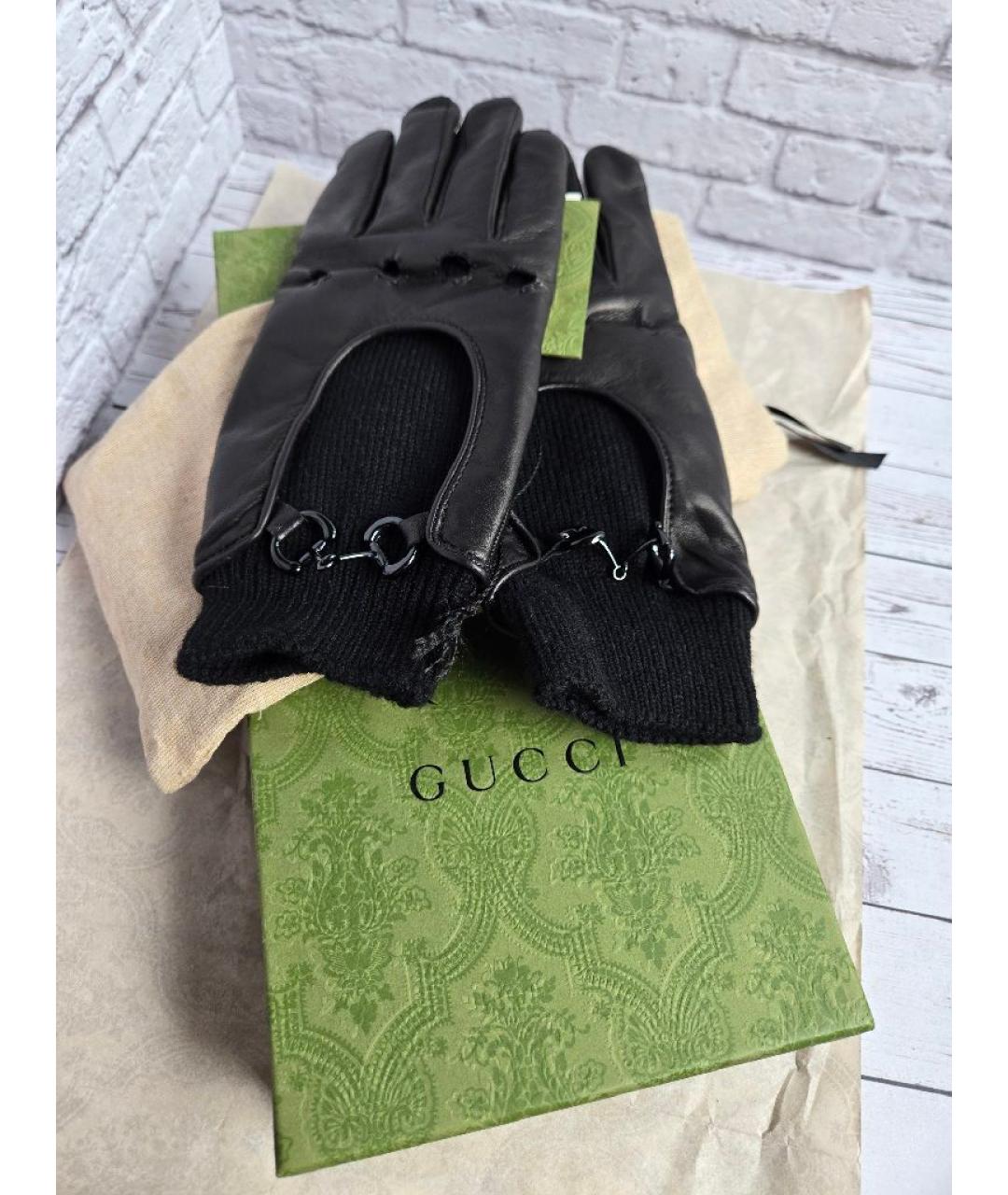 GUCCI Черные кожаные перчатки, фото 4