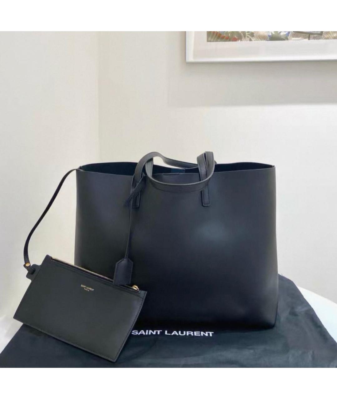 SAINT LAURENT Черная кожаная сумка тоут, фото 2
