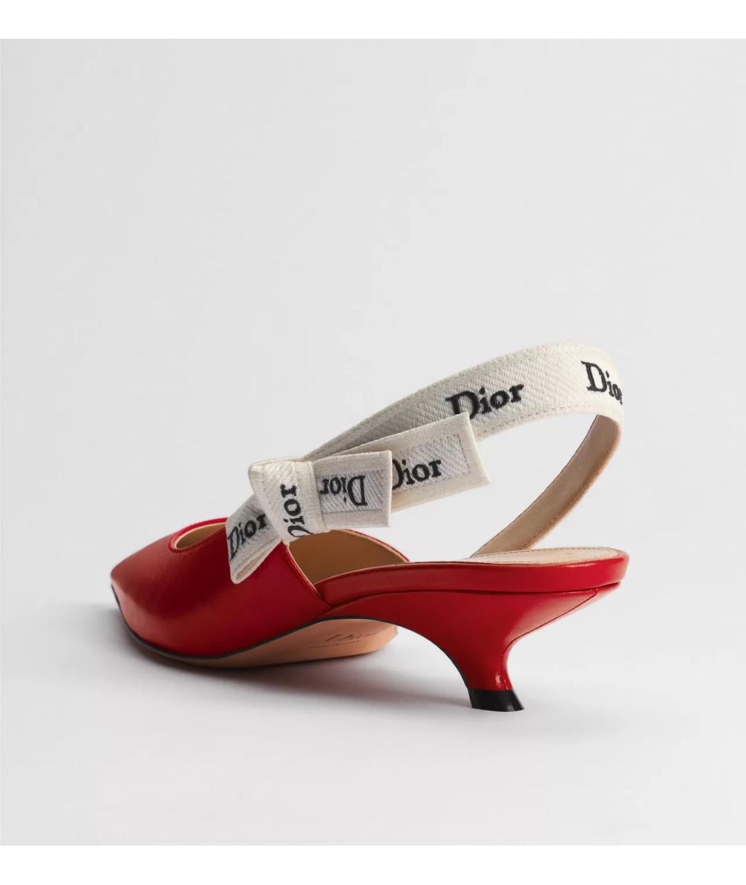 CHRISTIAN DIOR Красные кожаные лодочки на низком каблуке, фото 2