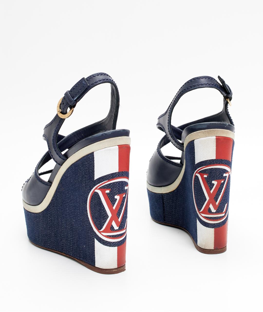 LOUIS VUITTON Синие кожаные босоножки, фото 5