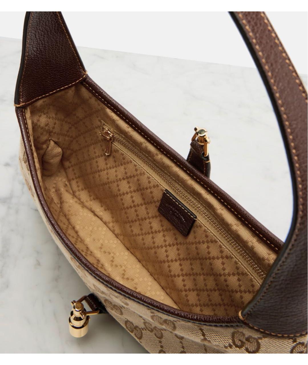 GUCCI Коричневая тканевая сумка с короткими ручками, фото 3