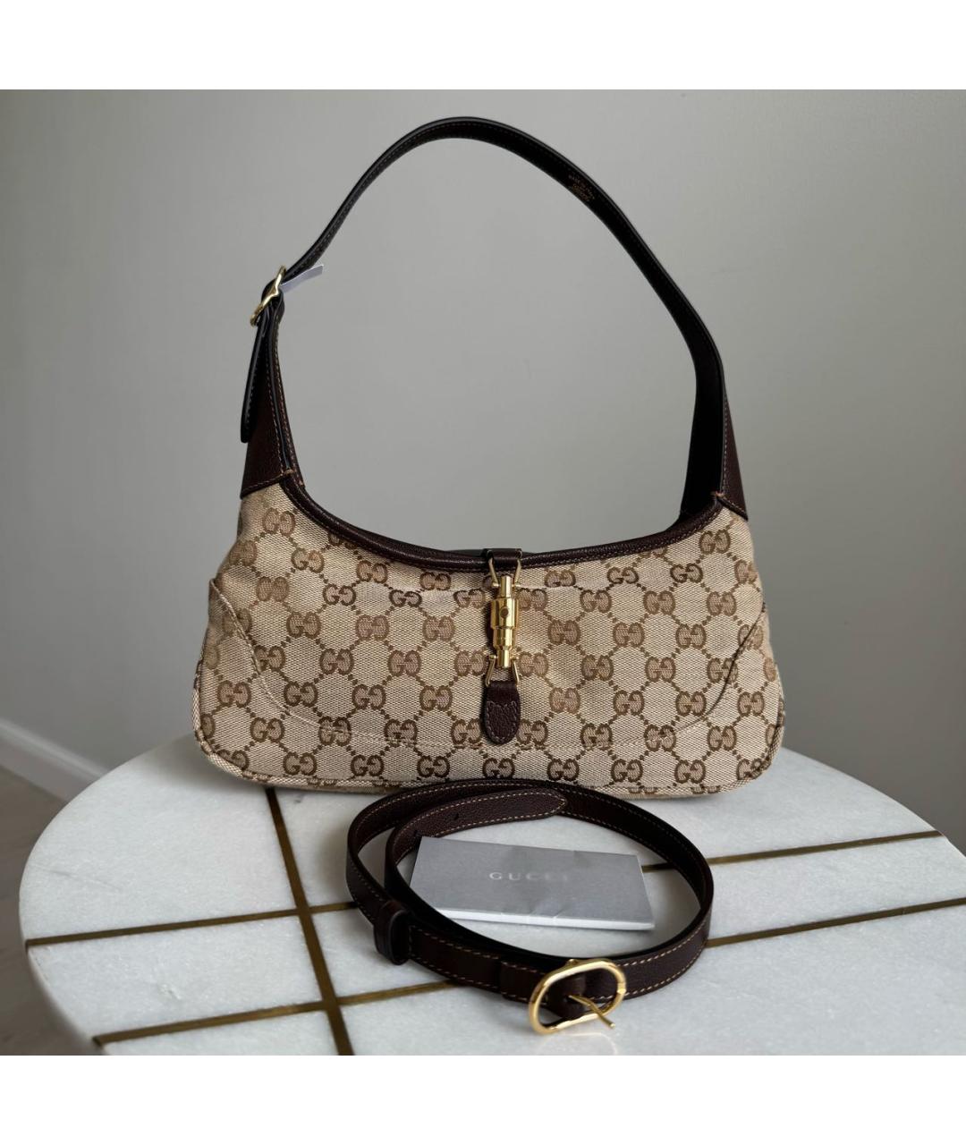 GUCCI Коричневая тканевая сумка с короткими ручками, фото 7