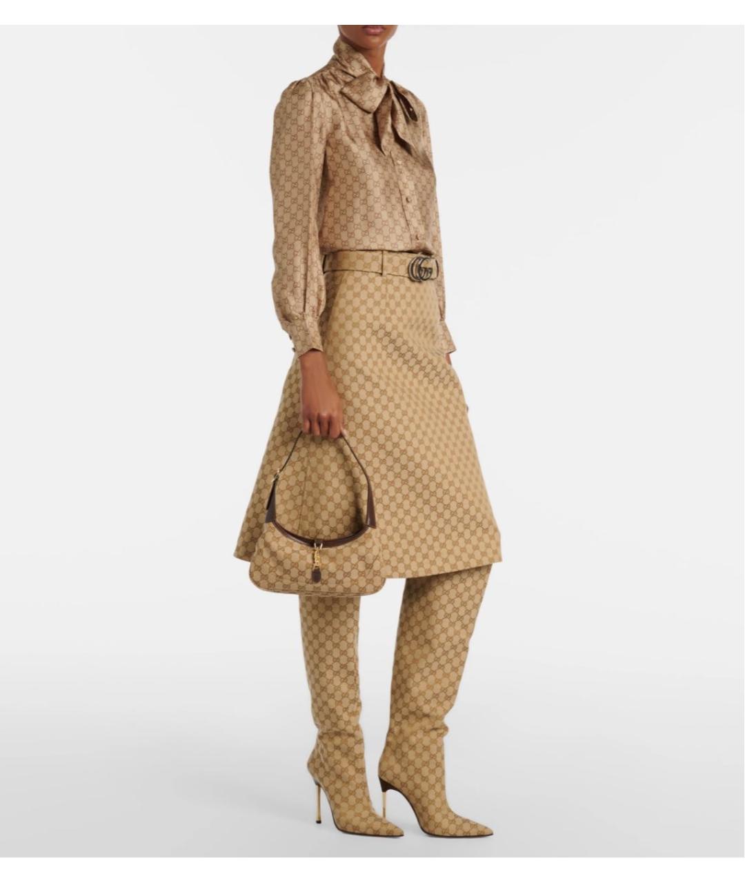 GUCCI Коричневая тканевая сумка с короткими ручками, фото 5