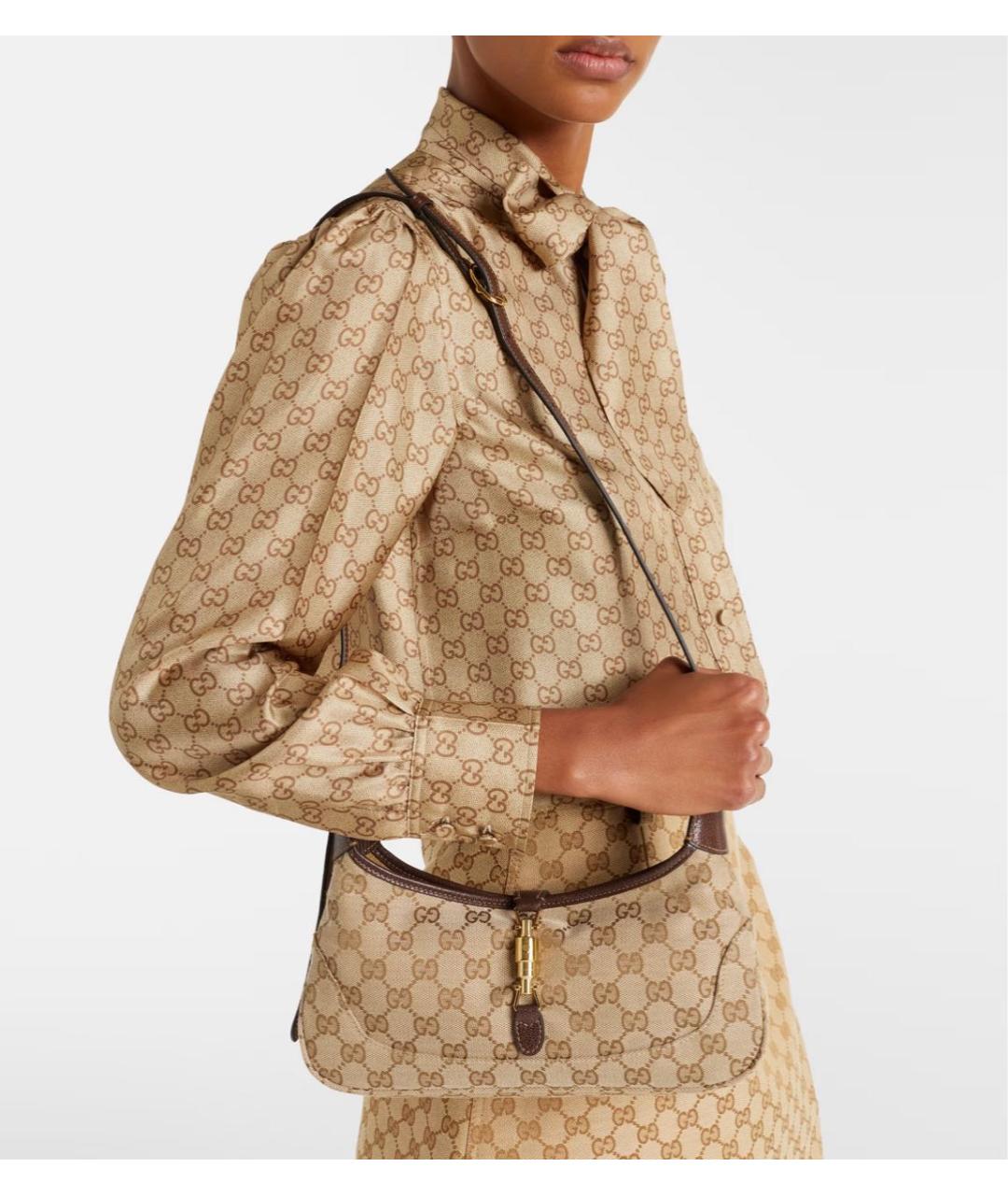 GUCCI Коричневая тканевая сумка с короткими ручками, фото 4
