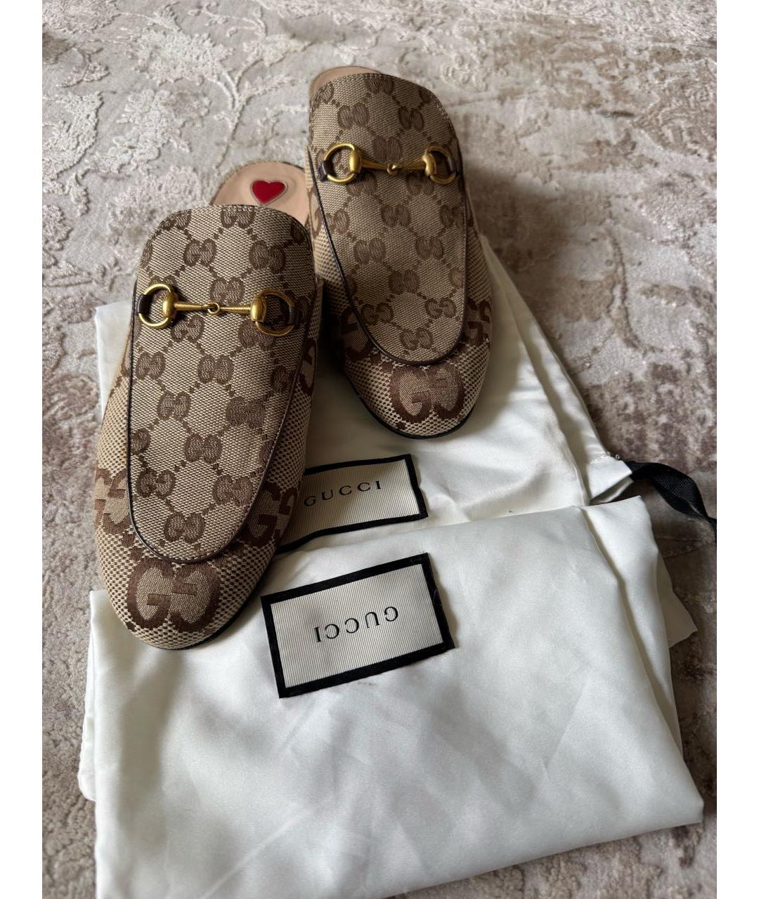 GUCCI Бежевые текстильные мюли, фото 2