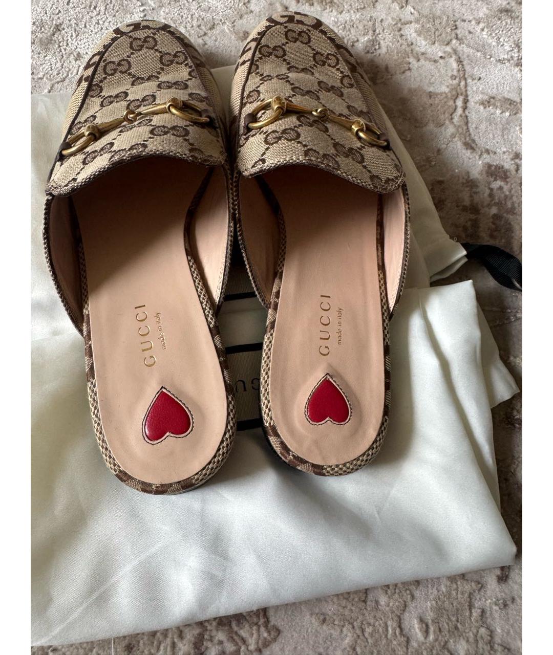 GUCCI Бежевые текстильные мюли, фото 3