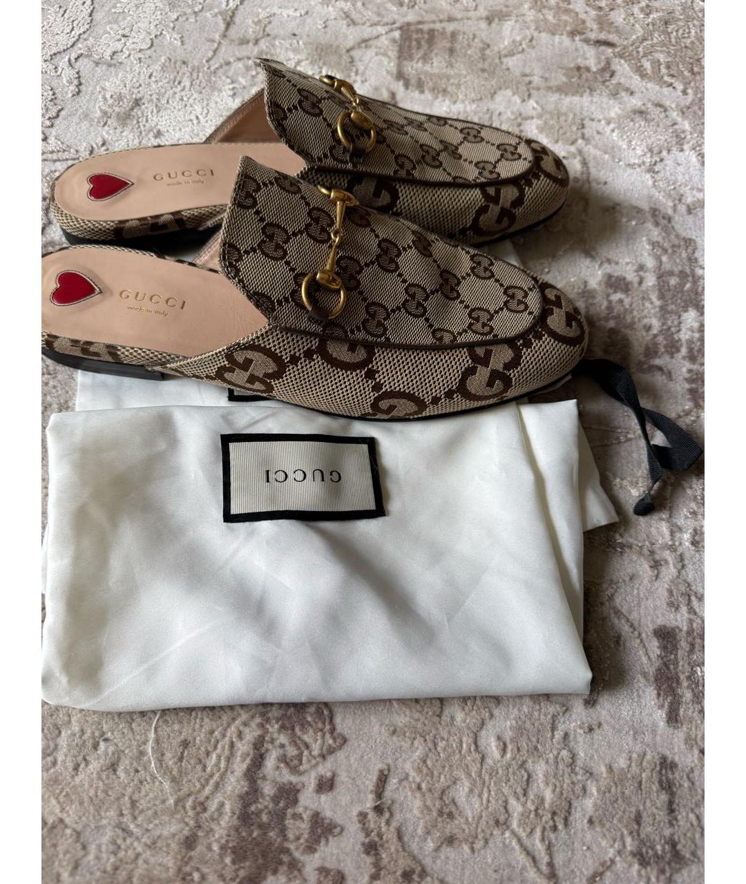 GUCCI Бежевые текстильные мюли, фото 5