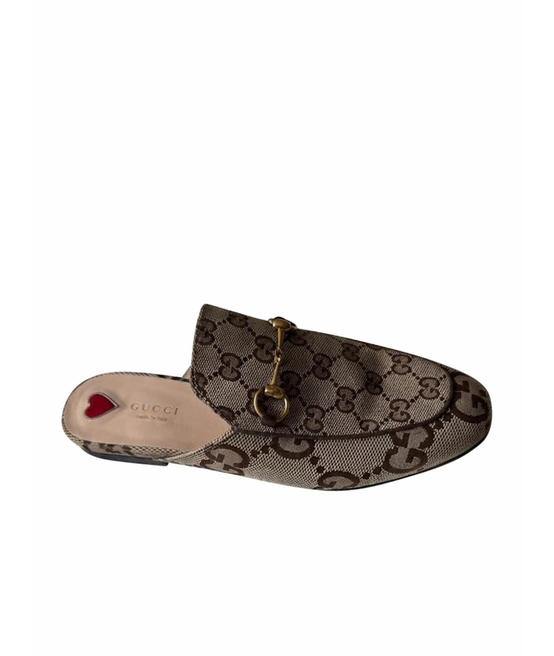 GUCCI Бежевые текстильные мюли, фото 1