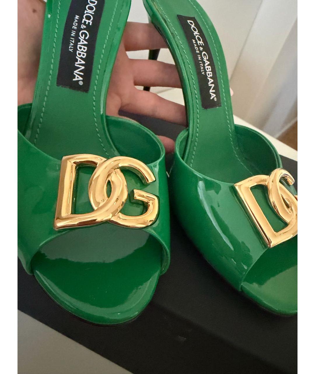 DOLCE&GABBANA Зеленые кожаные сабо, фото 6