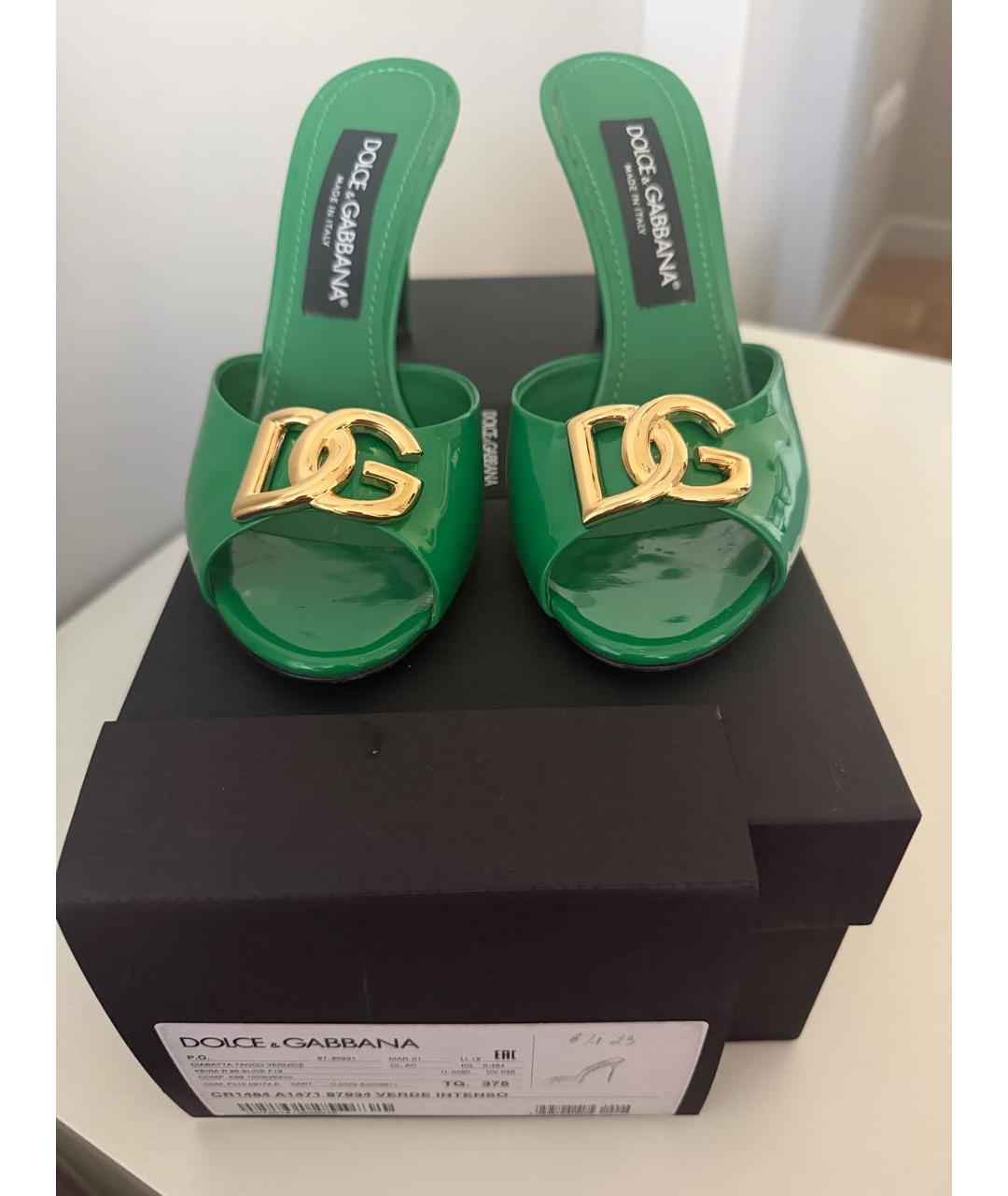 DOLCE&GABBANA Зеленые кожаные сабо, фото 2
