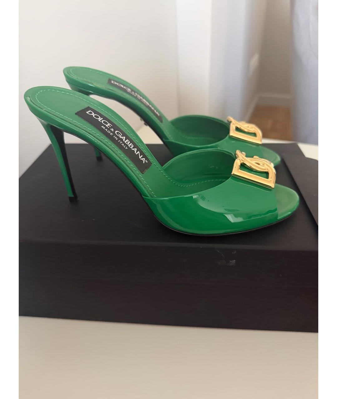 DOLCE&GABBANA Зеленые кожаные сабо, фото 3