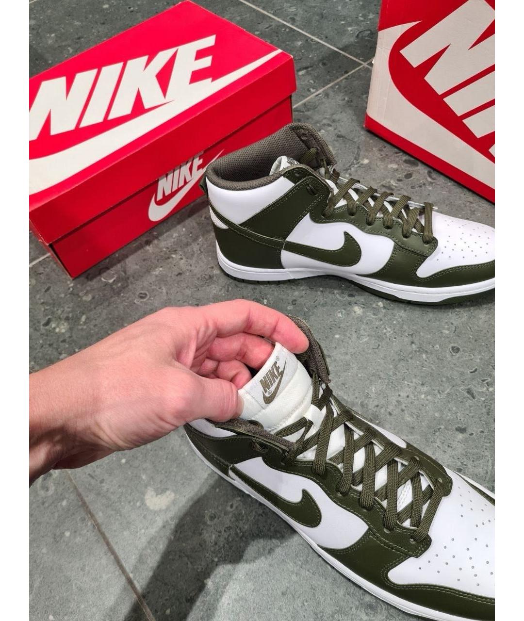 NIKE Хаки кожаные высокие кроссовки / кеды, фото 4