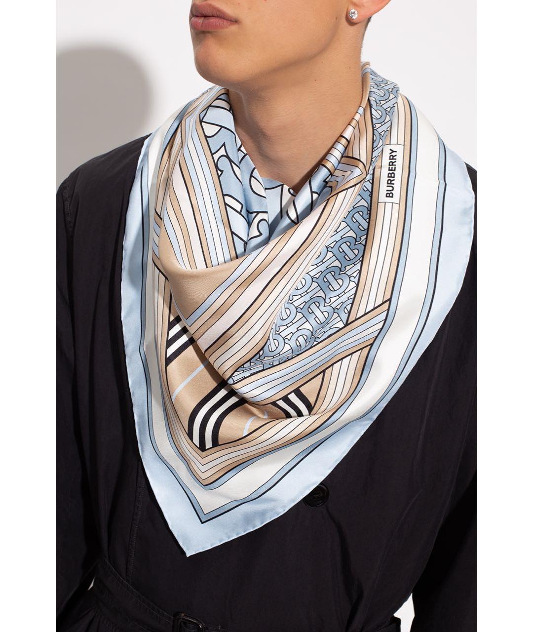 BURBERRY Голубой шелковый платок, фото 4