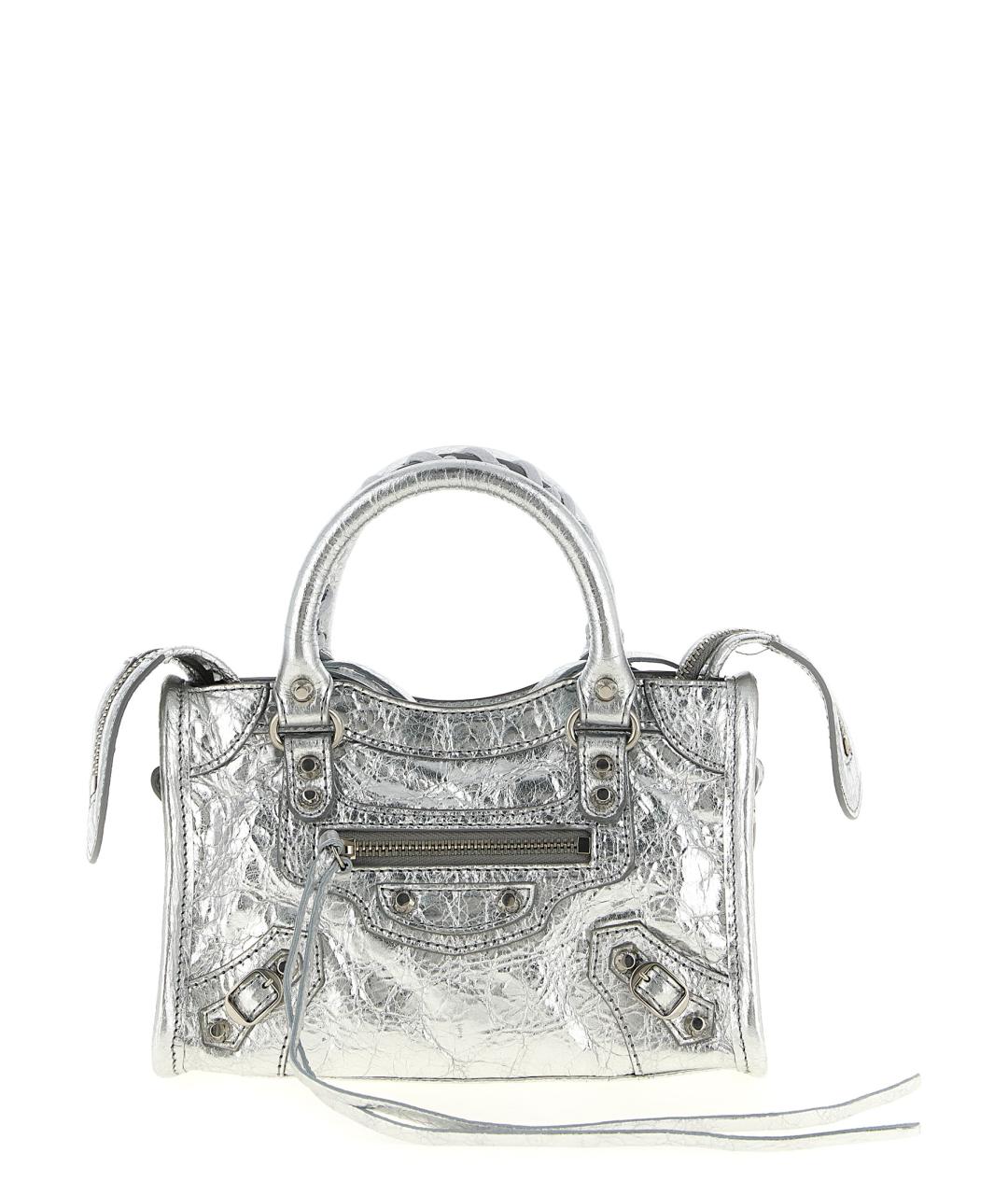 BALENCIAGA Серебряная кожаная сумка через плечо, фото 1