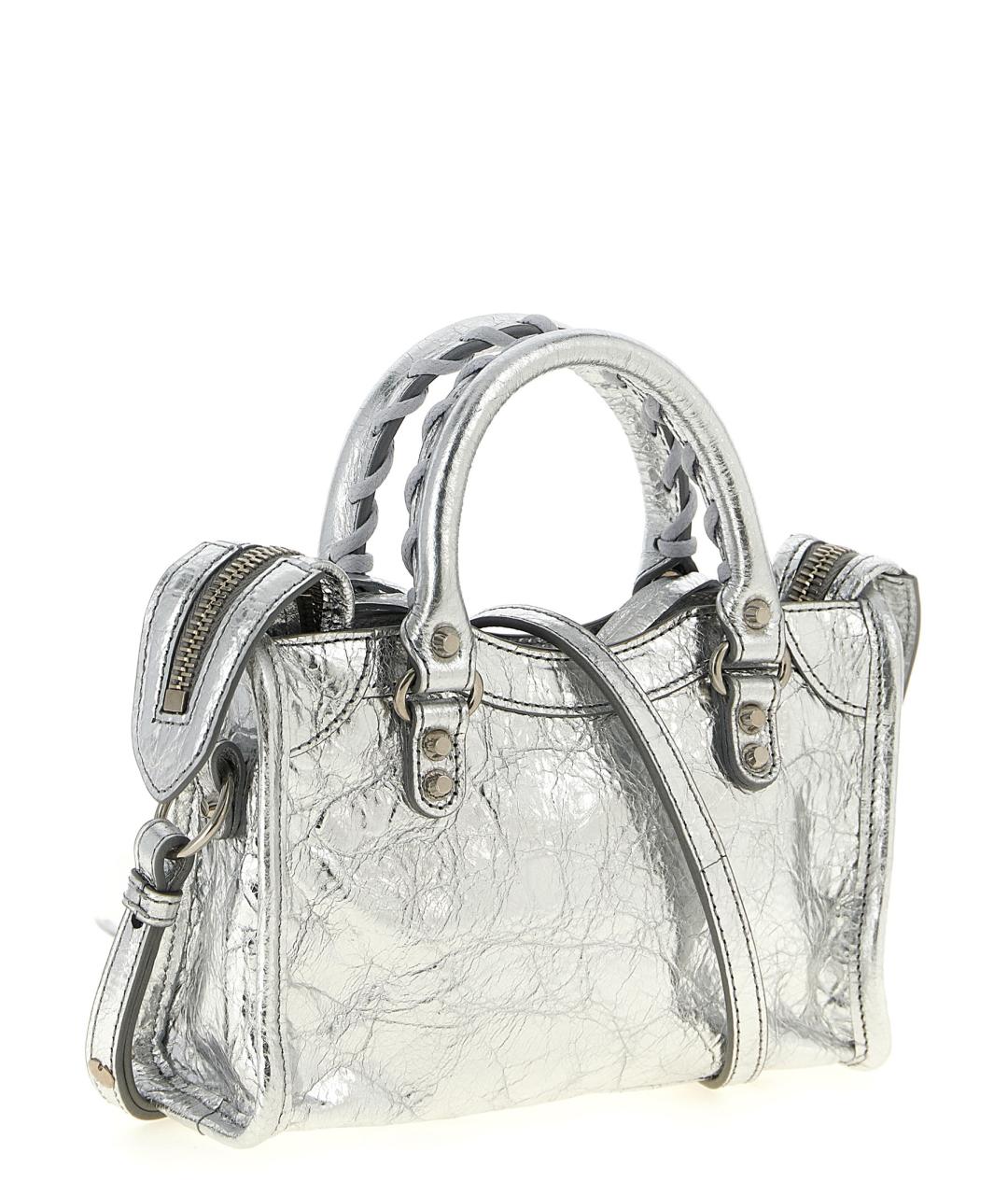 BALENCIAGA Серебряная кожаная сумка через плечо, фото 2