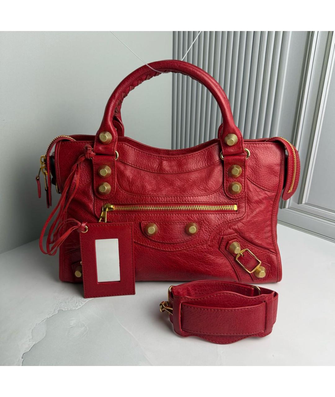 BALENCIAGA Красная кожаная сумка с короткими ручками, фото 8